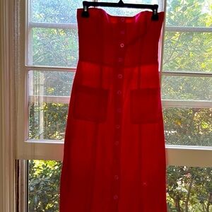 Reformation strapless linen dress with back zipper.